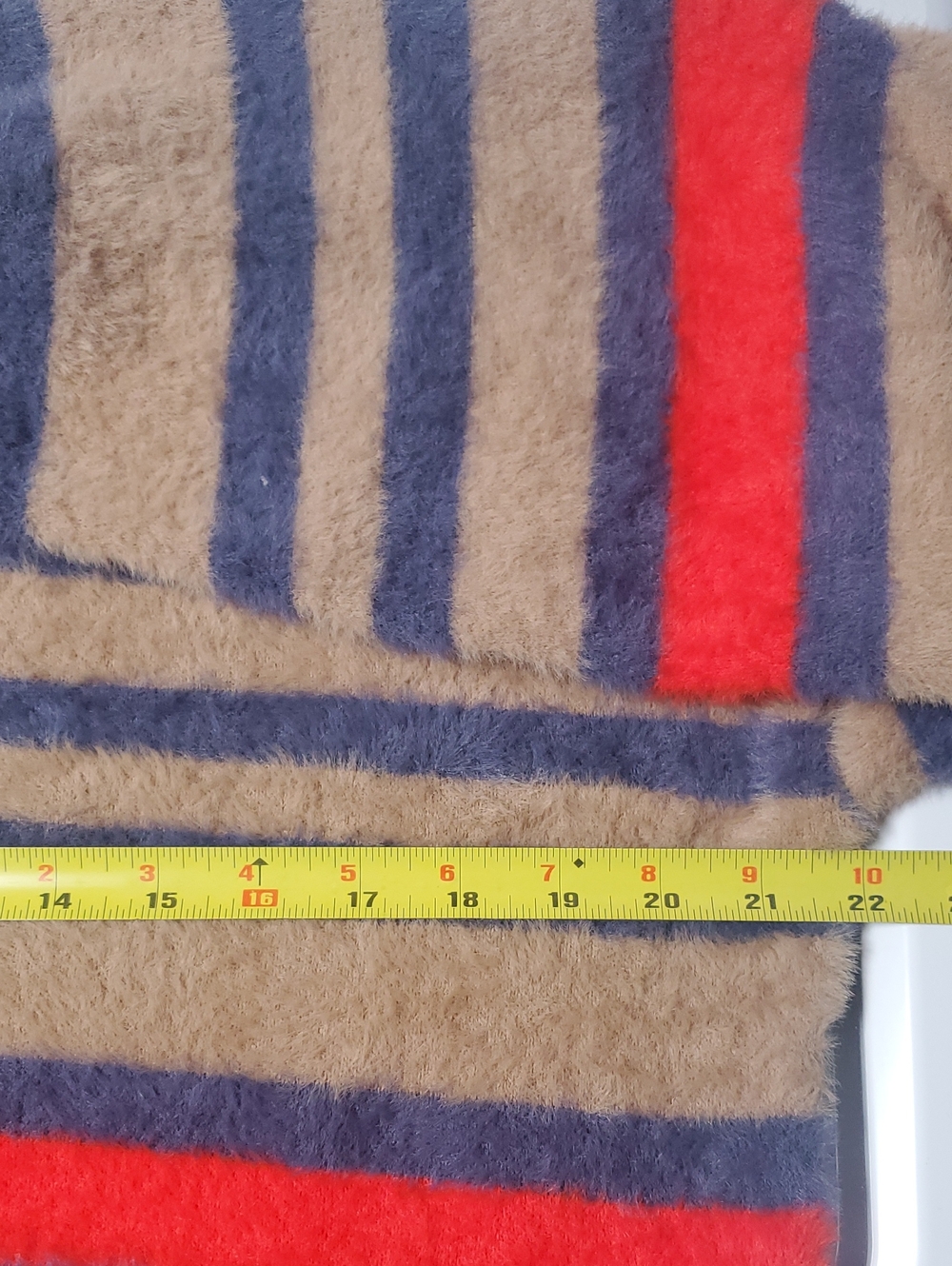 Aerie Flurry Crew Cozy Striped Fuzzy Sweater Tan, Navy & Red Size XS Oversized - Picture 13 of 16